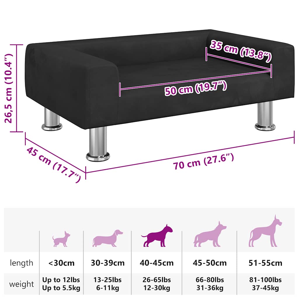 Cama para cães 70x45x26,5 cm veludo preto