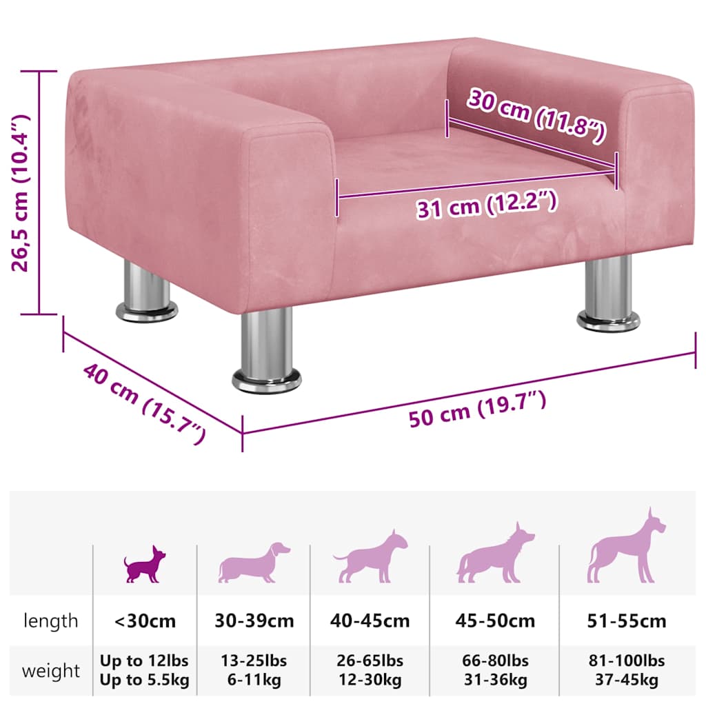 Cama para cães 50x40x26,5 cm veludo rosa