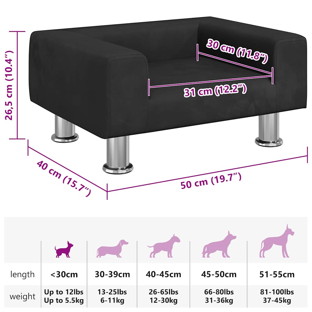 Cama para cães 50x40x26,5 cm veludo preto
