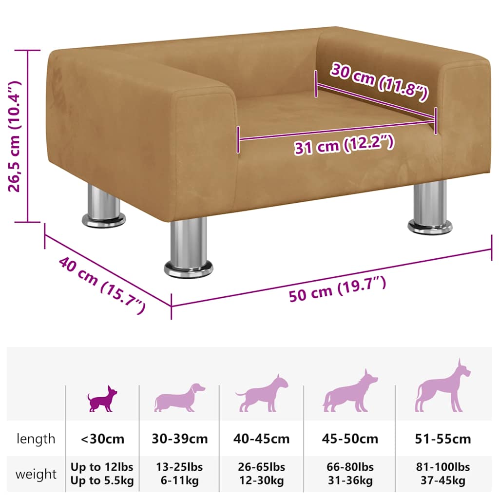 Cama para cães 50x40x26,5 cm veludo castanho