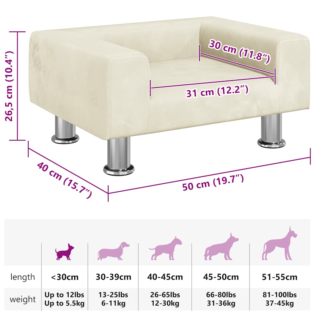 Cama para cães 50x40x26,5 cm veludo cor creme