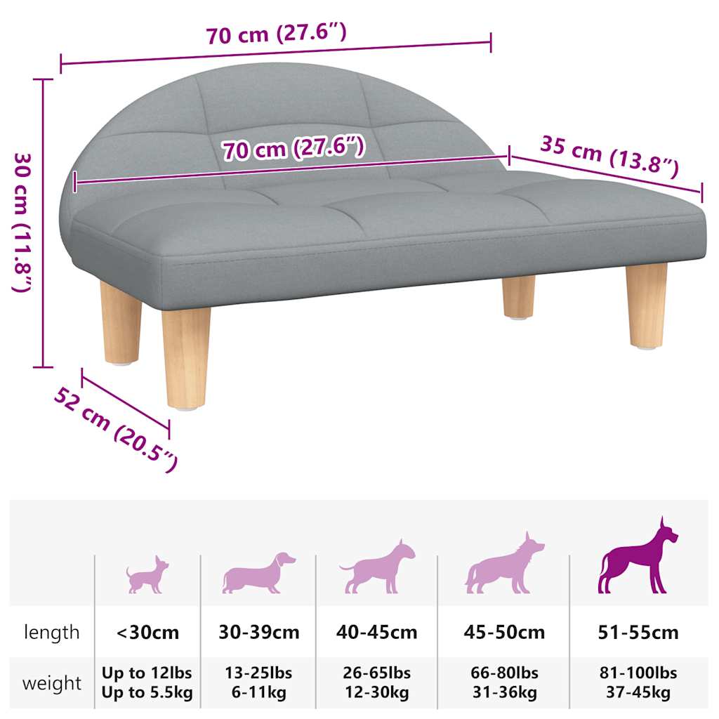 Cama para cães 70x52x30 cm tecido cinzento-claro