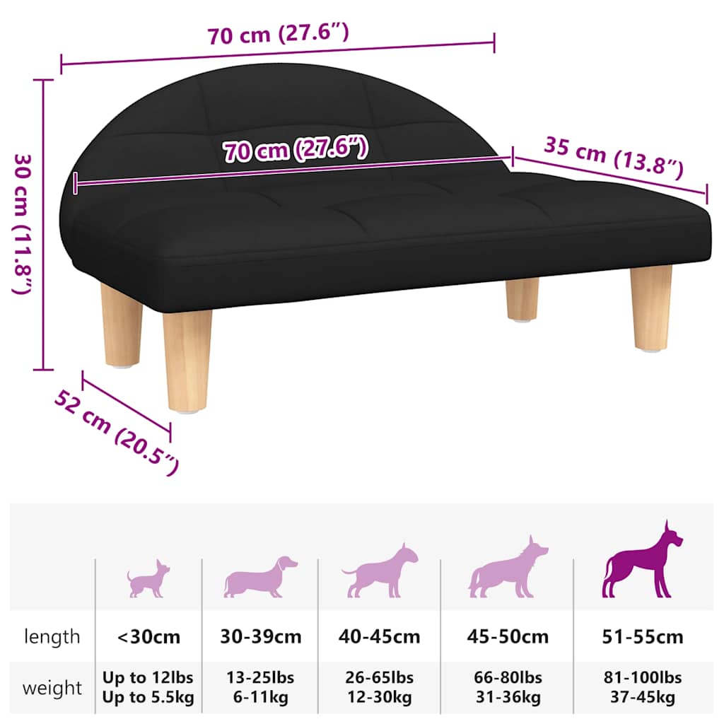 Cama para cães 70x52x30 cm tecido preto
