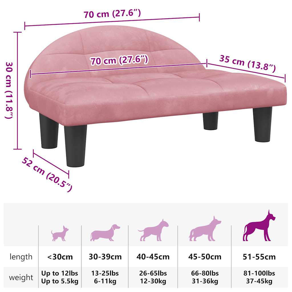 Cama para cães 70x52x30 cm veludo rosa