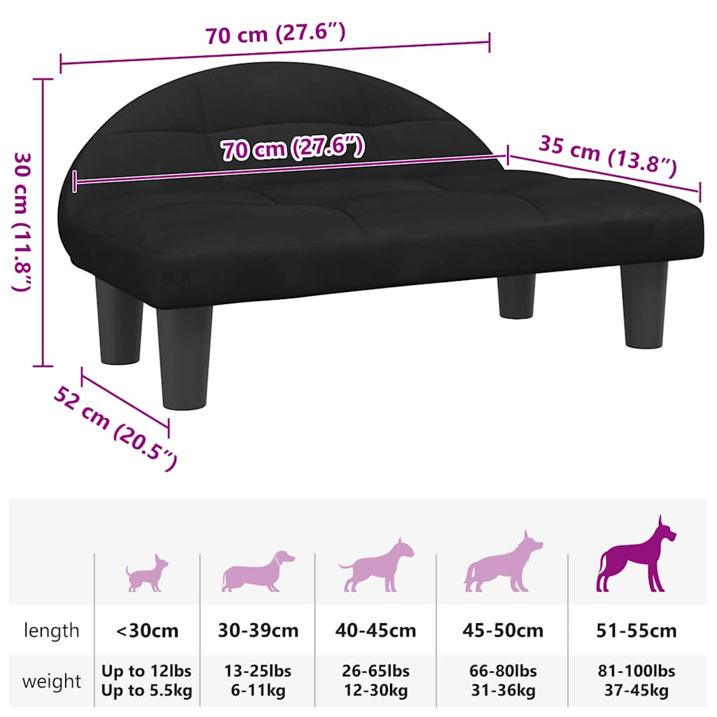 Cama para cães 70x52x30 cm veludo preto