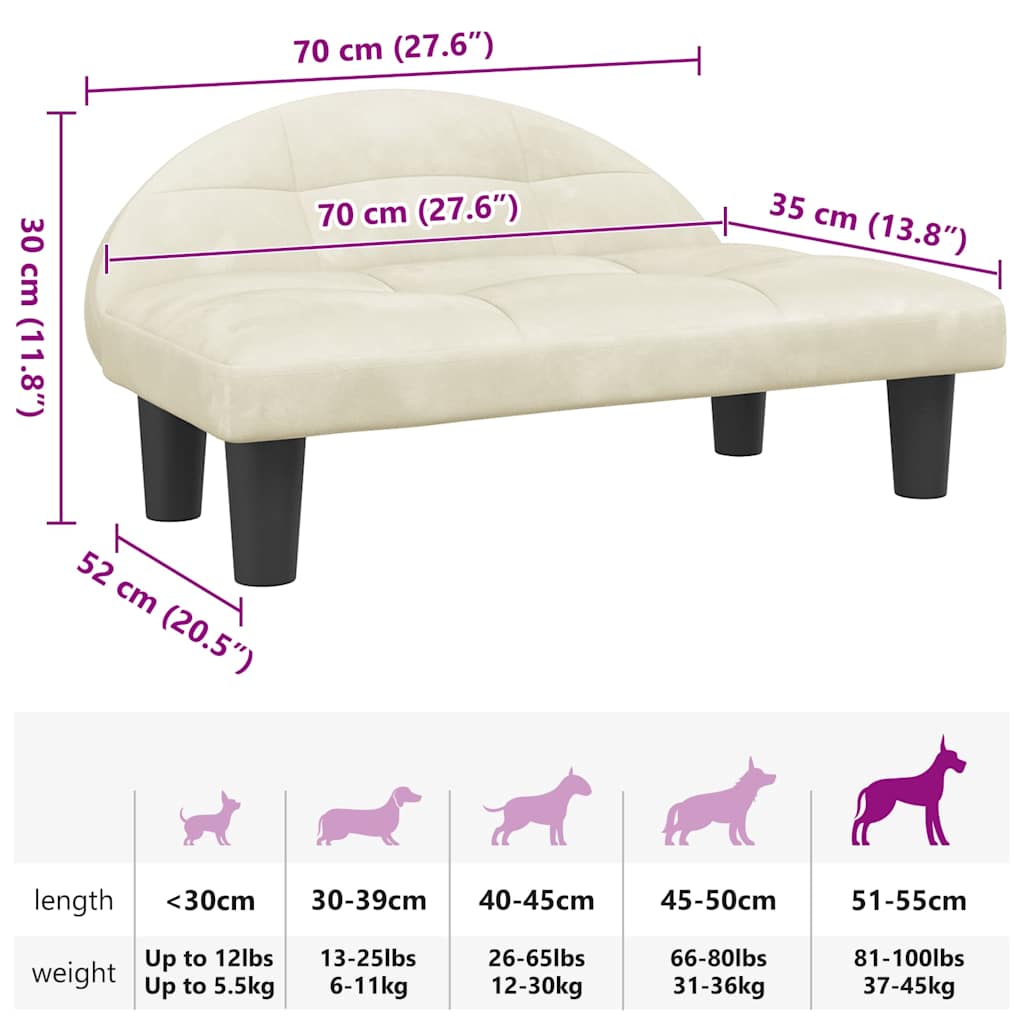 Cama para cães 70x52x30 cm veludo cor creme