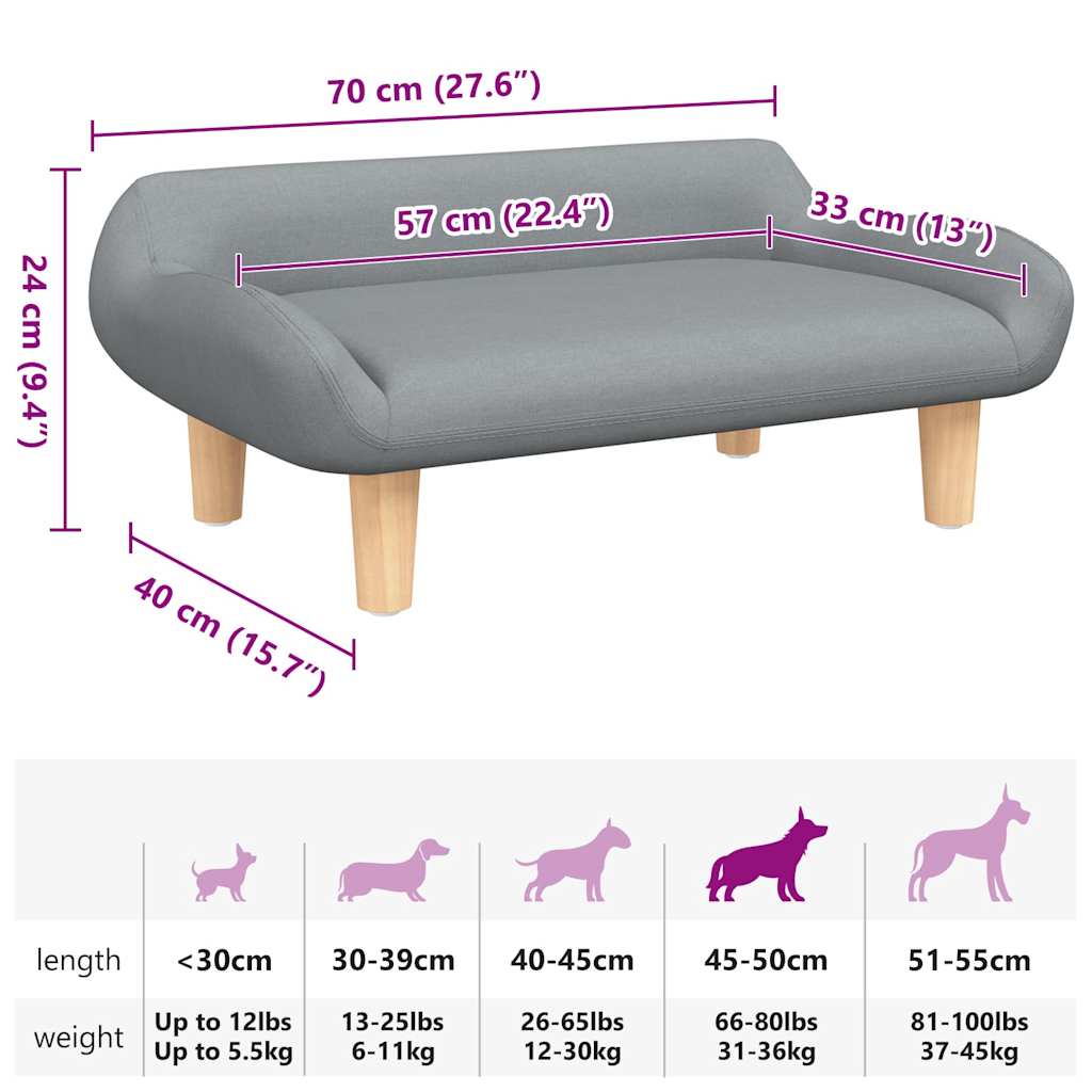Cama para cães 70x40x24 cm tecido cinzento-claro