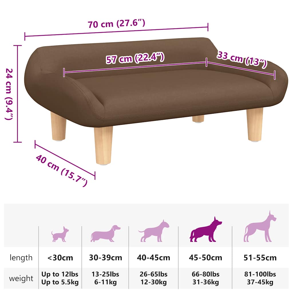 Cama para cães 70x40x24 cm tecido castanho
