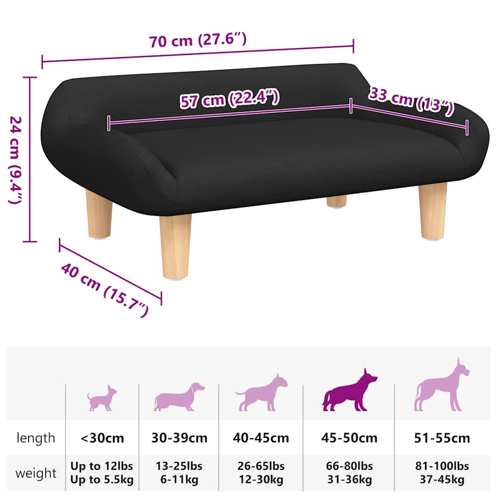 Cama para cães 70x40x24 cm tecido preto