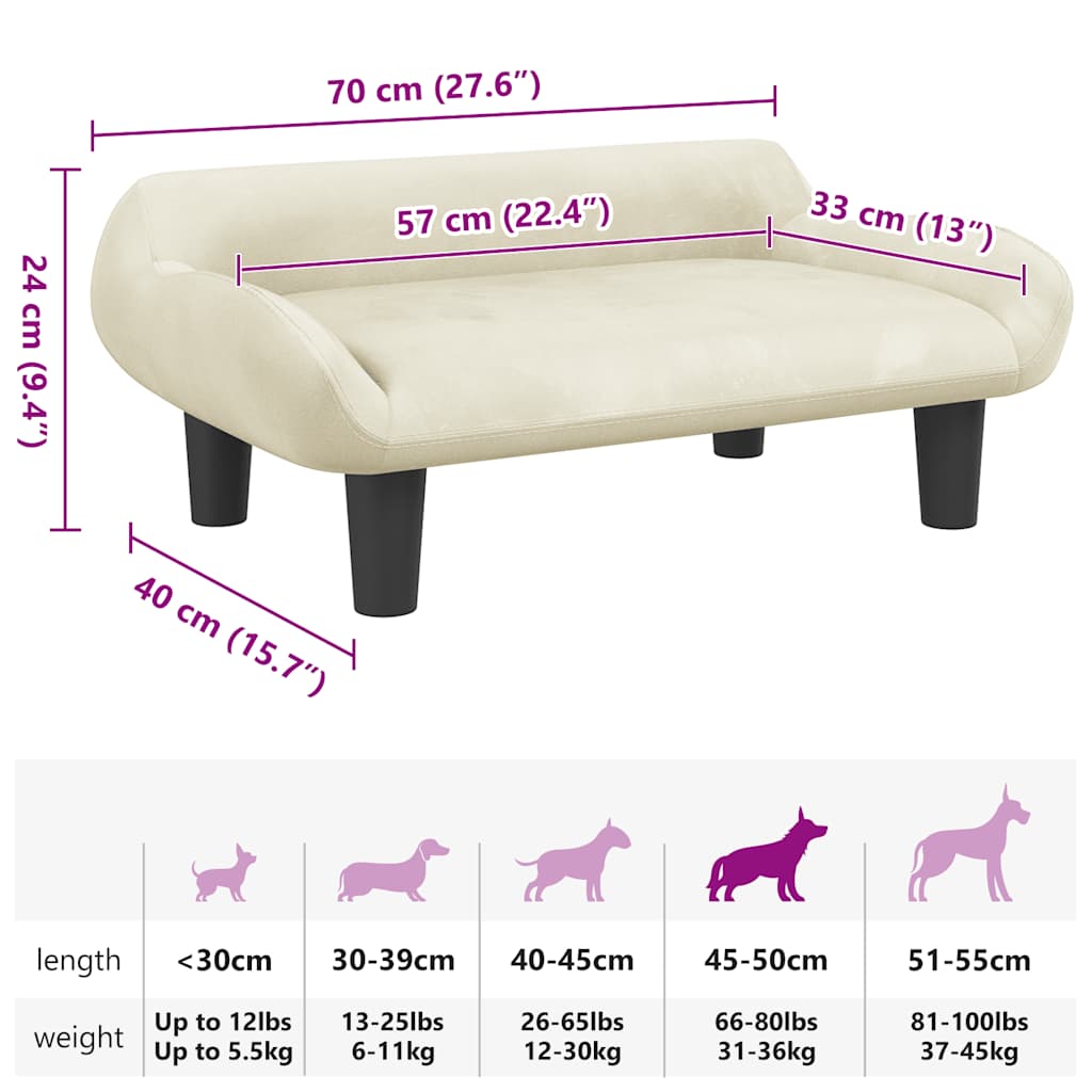 Cama para cães 70x40x24 cm veludo cor creme