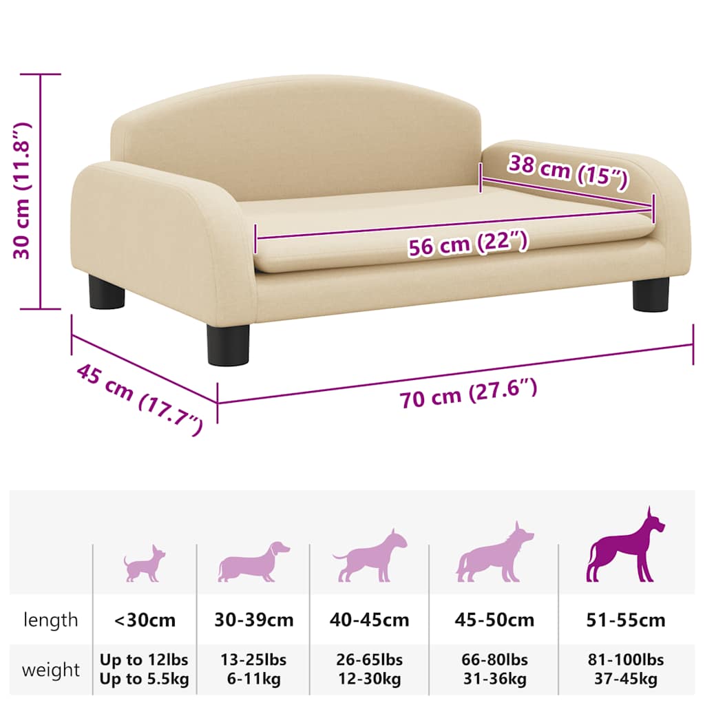 Cama para cães 70x45x30 cm tecido cor creme