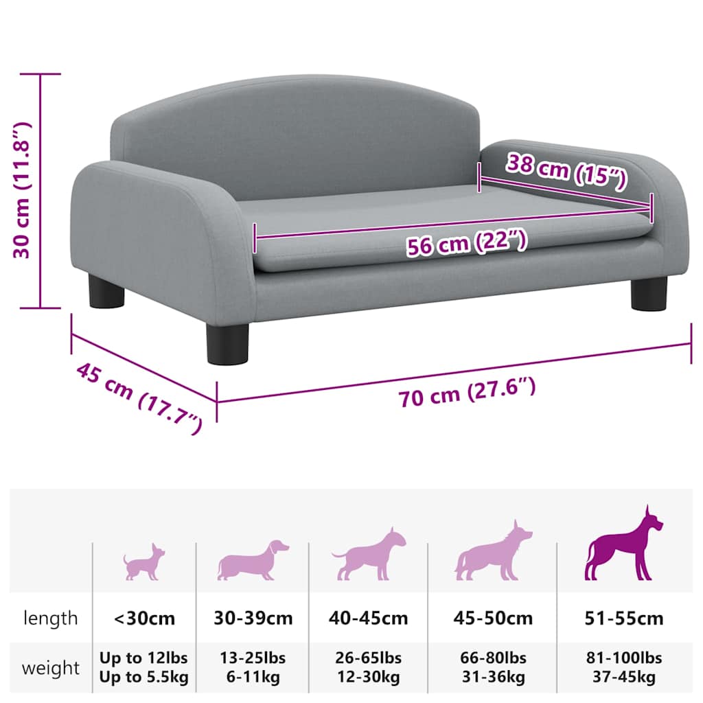 Cama para cães 70x45x30 cm tecido cinzento-claro