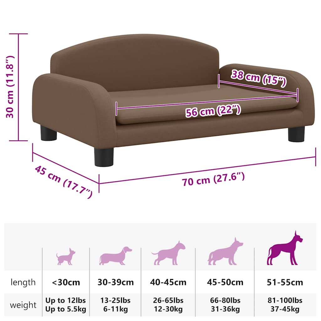 Cama para cães 70x45x30 cm tecido castanho