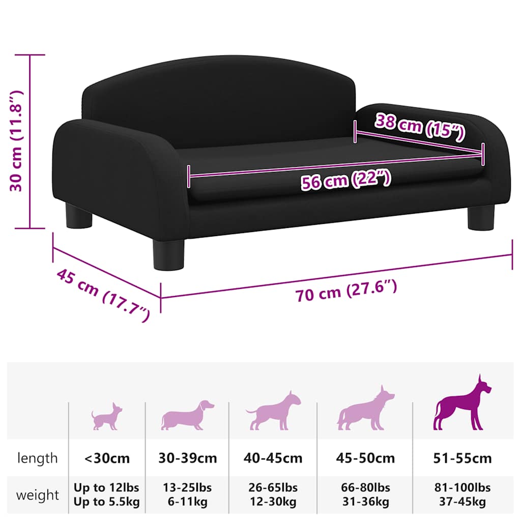 Cama para cães 70x45x30 cm tecido preto