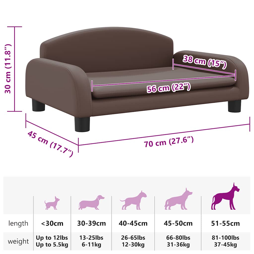 Cama para cães 70x45x30 cm couro artificial castanho