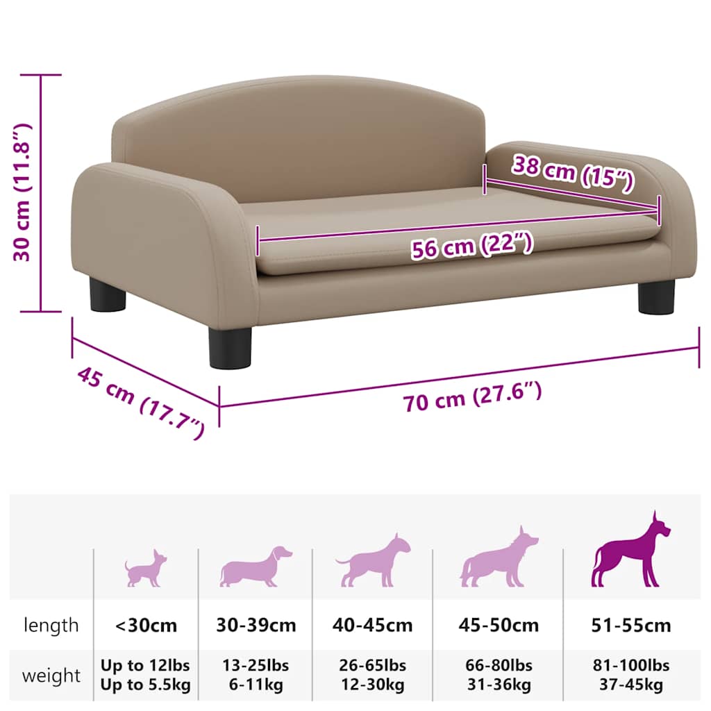 Cama para cães 70x45x30 cm couro artificial cappuccino