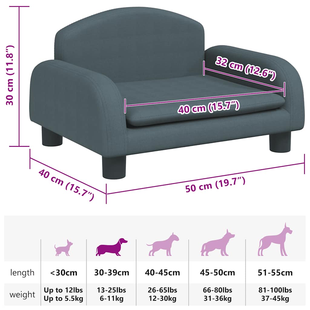 Cama para cães 50x40x30 cm tecido cinzento-escuro