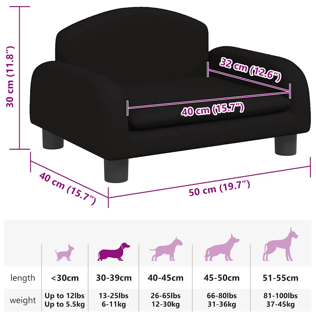 Cama para cães 50x40x30 cm tecido preto