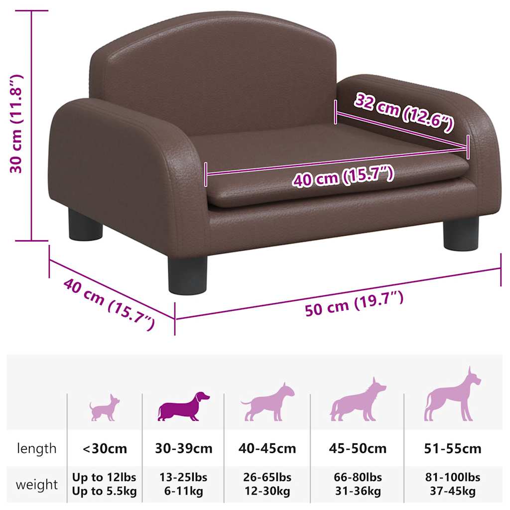 Cama para cães 50x40x30 cm couro artificial castanho