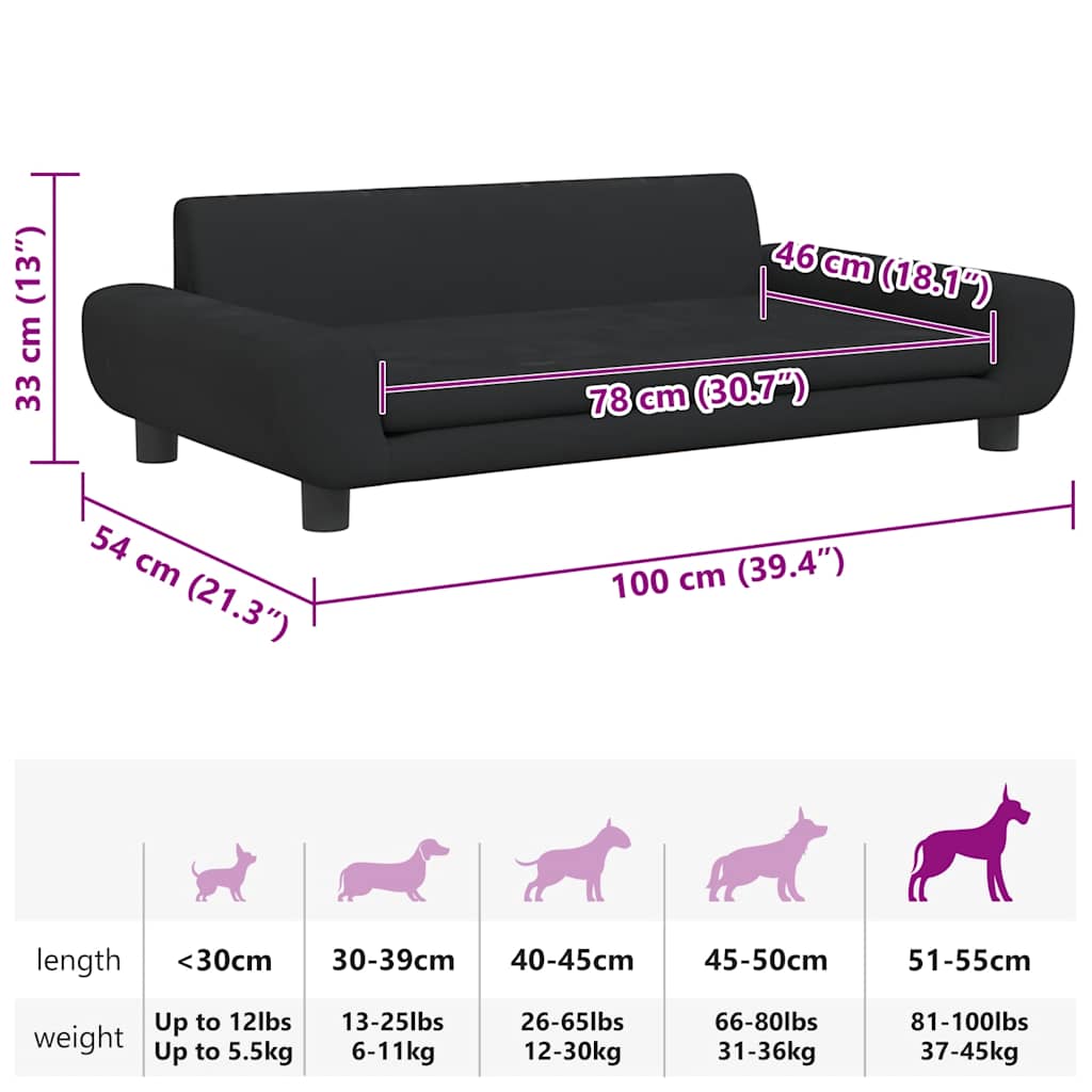 Cama para cães 100x54x33 cm veludo preto