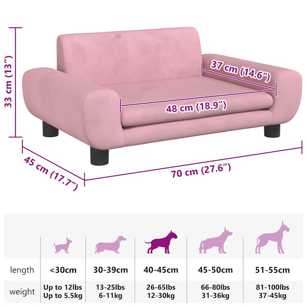 Cama para cães 70x45x33 cm veludo rosa