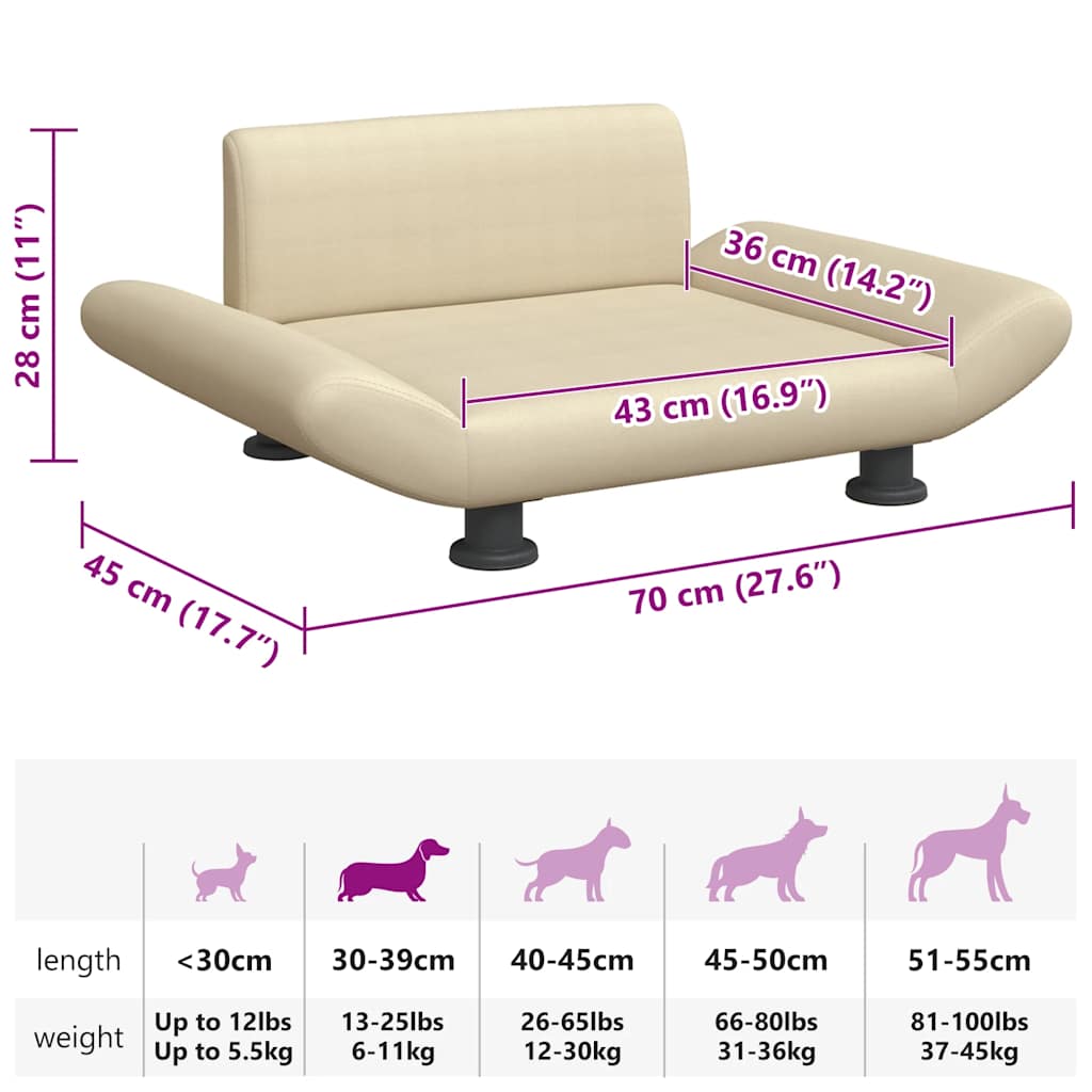 Cama para cães 70x45x28 cm tecido cor creme