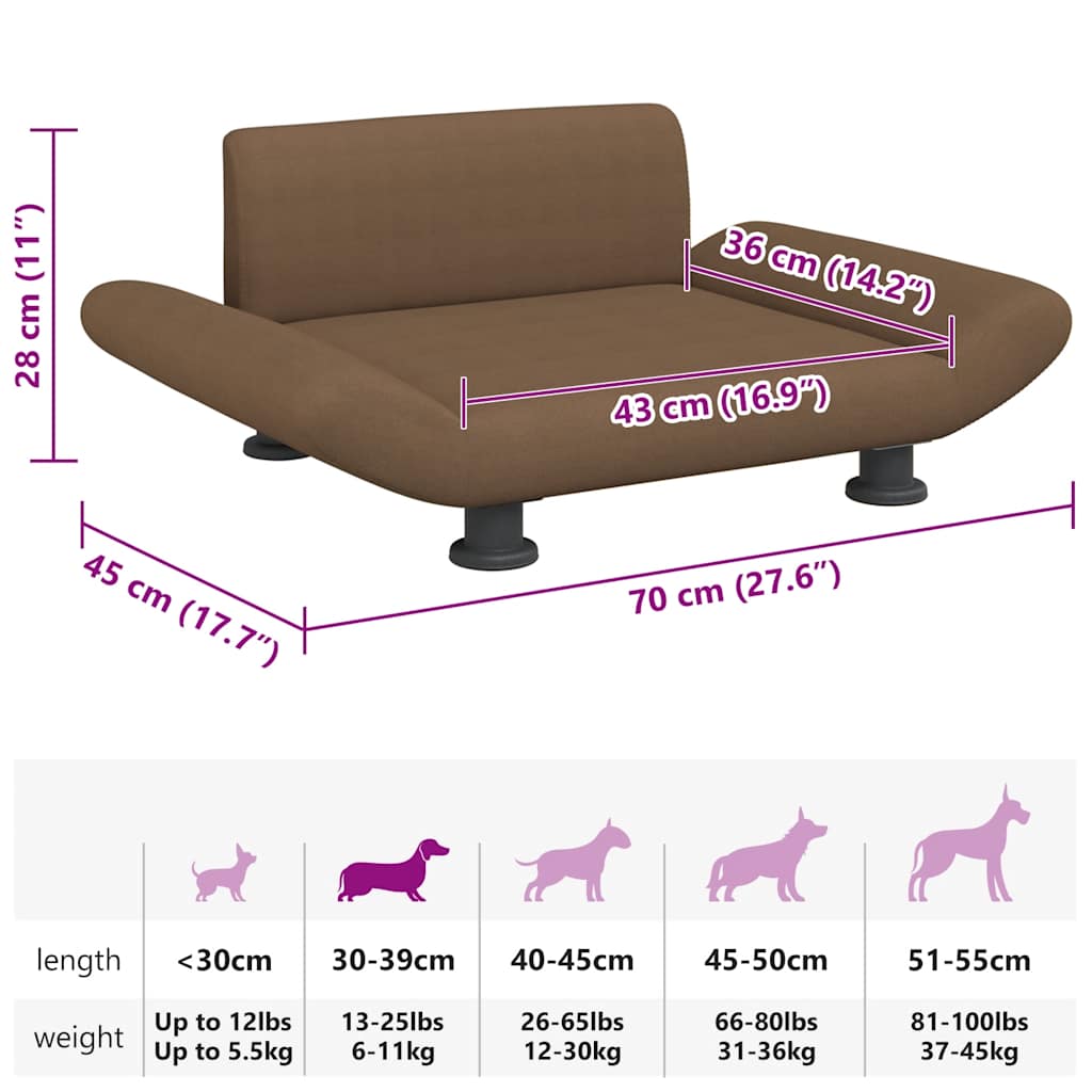Cama para cães 70x45x28 cm tecido castanho