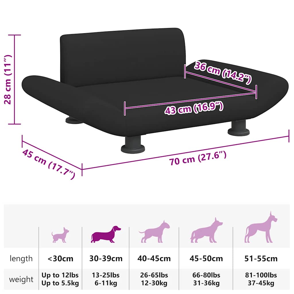 Cama para cães 70x45x28 cm tecido preto