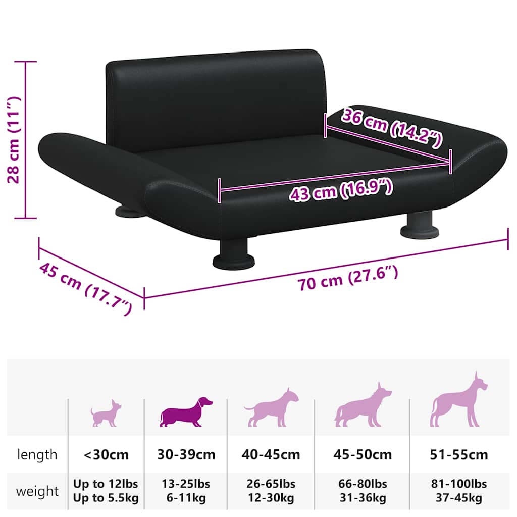 Cama para cães 70x45x28 cm couro artificial preto