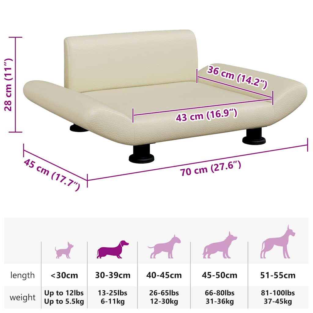 Cama para cães 70x45x28 cm couro artificial cor creme