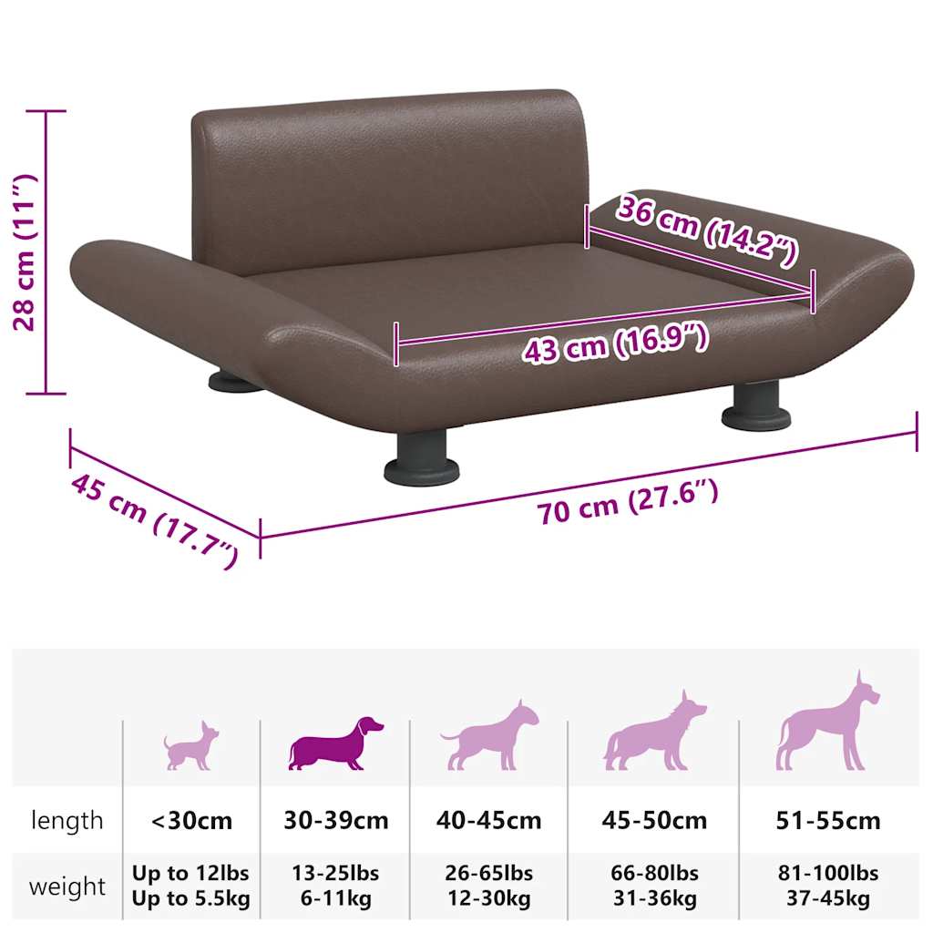 Cama para cães 70x45x28 cm couro artificial castanho