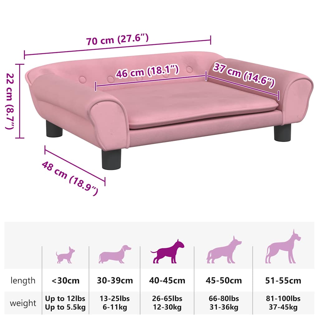 Cama para cães 70x48x22 cm veludo rosa