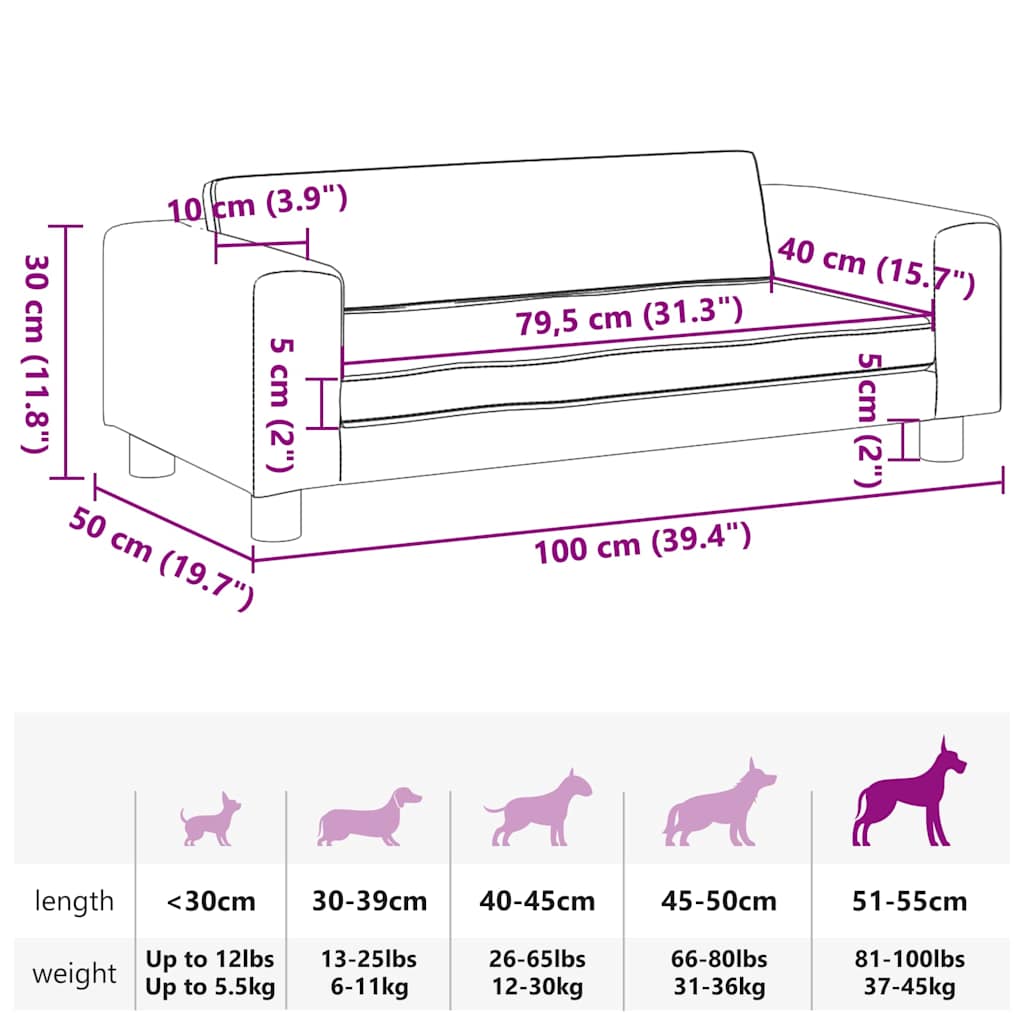 Cama para cães com extensão 100x50x30 cm veludo azul