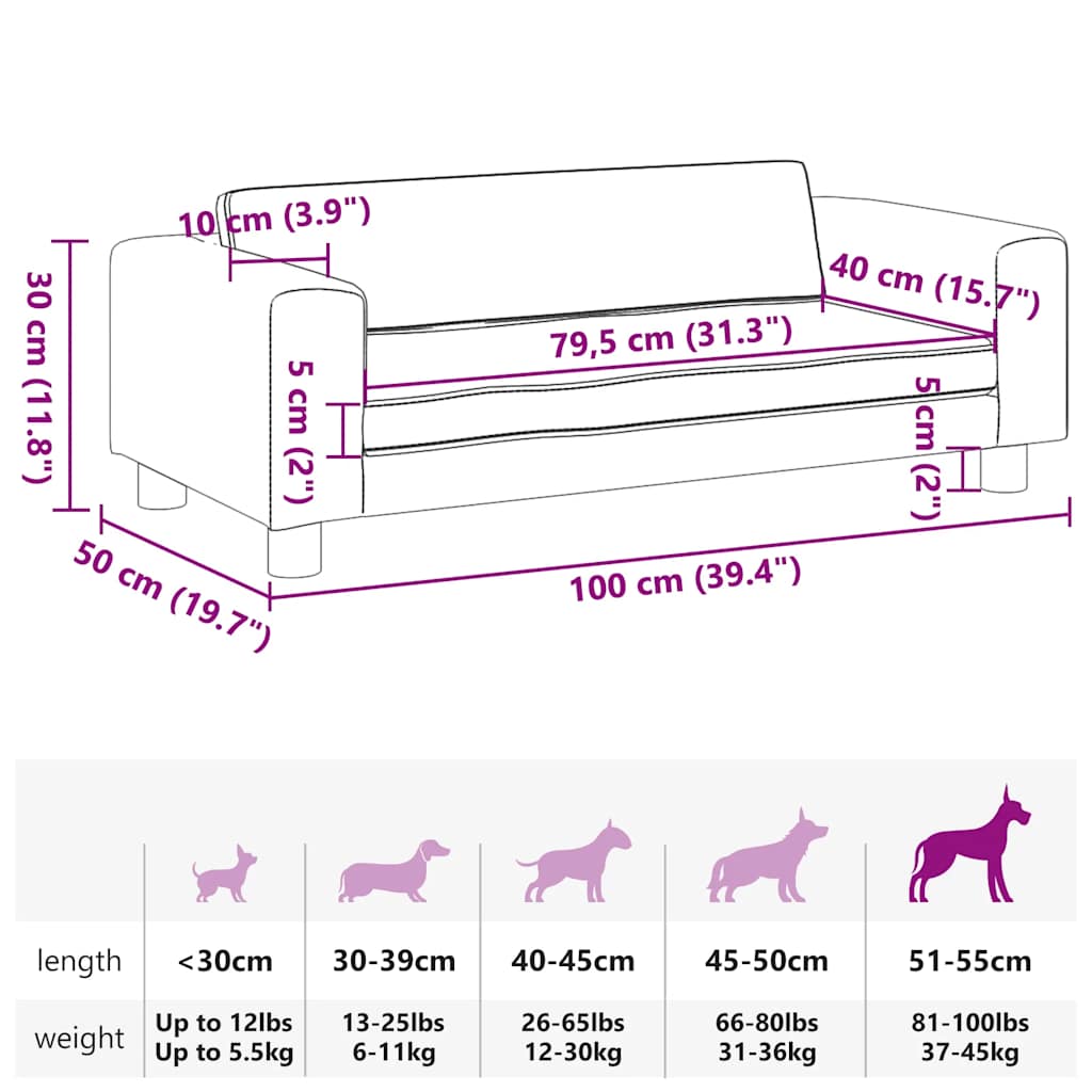 Cama para cães com extensão 100x50x30 cm veludo cinzento-escuro