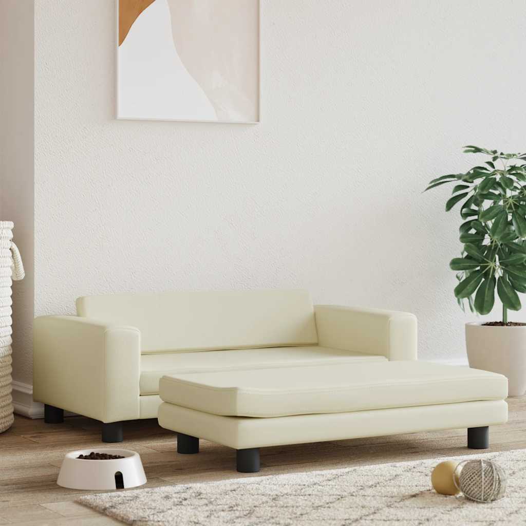 Cama para cães com extensão 100x50x30 cm couro artificial creme