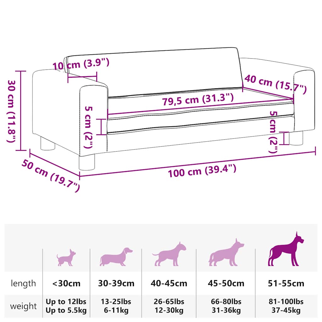 Cama para cães com extensão 100x50x30cm couro artif. cappuccino