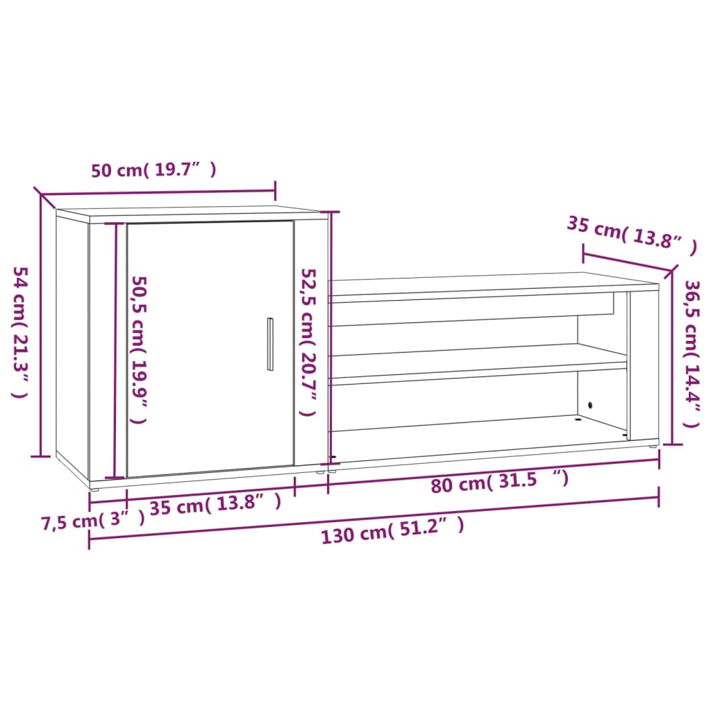 Sapateira 130x35x54 cm derivados de madeira cinzento sonoma