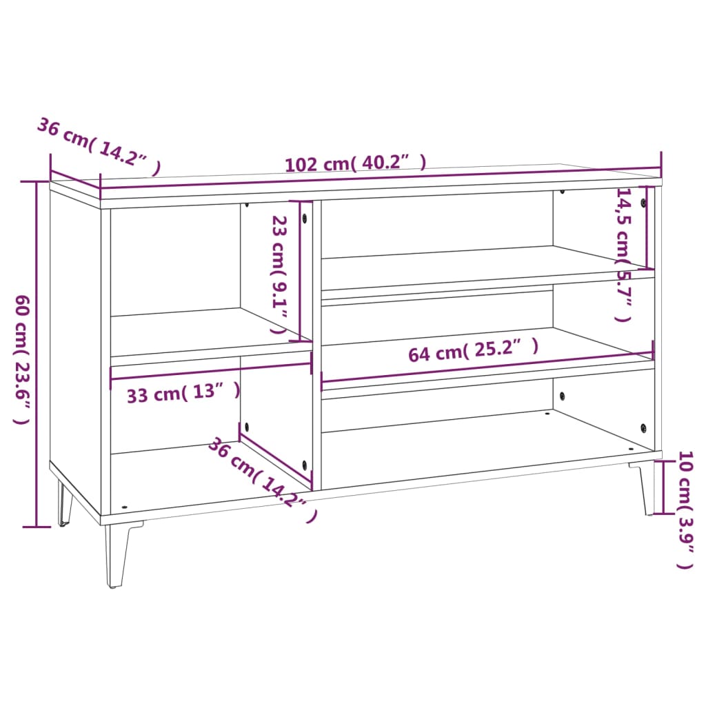 Sapateira 102x36x60 cm derivados de madeira sonoma cinza