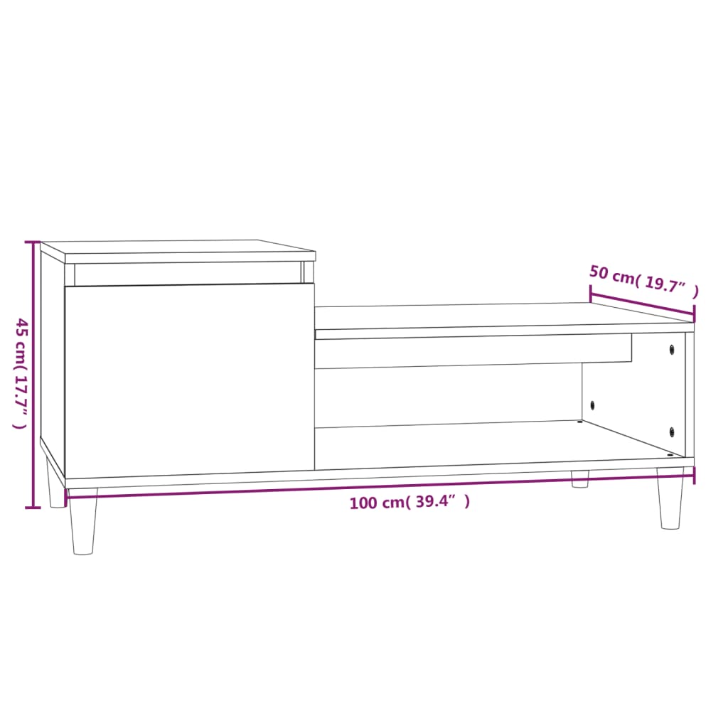 Mesa de centro 100x50x45 cm derivados madeira cinzento sonoma