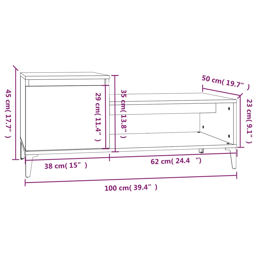 Mesa de centro 100x50x45 cm derivados de madeira branco