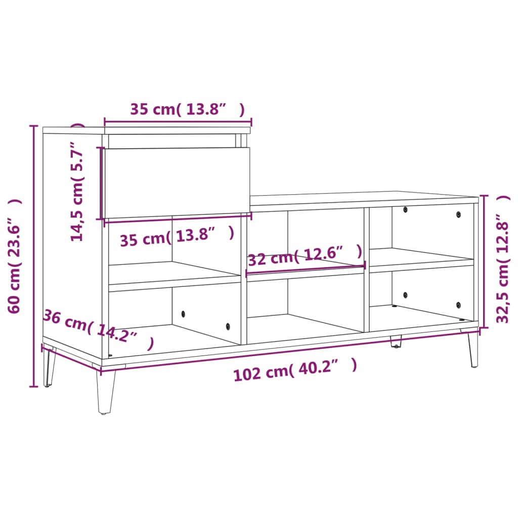 Sapateira 102x36x60 cm derivados de madeira cinzento cimento