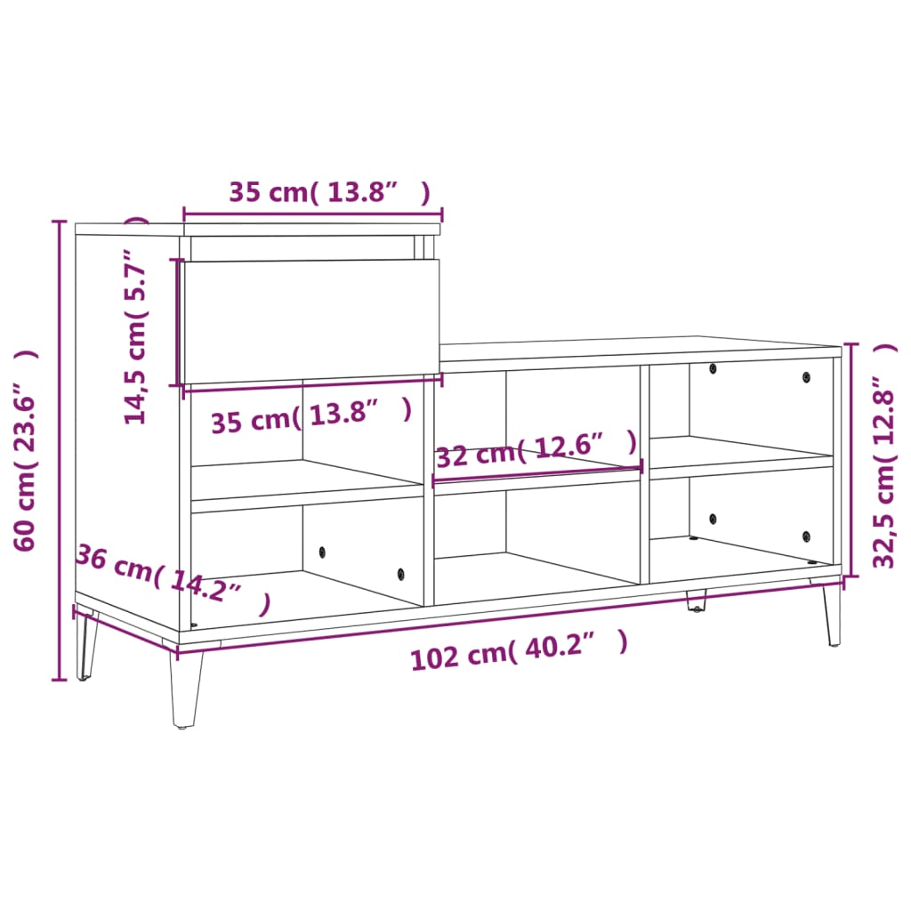 Sapateira 102x36x60 cm derivados de madeira cinzento sonoma