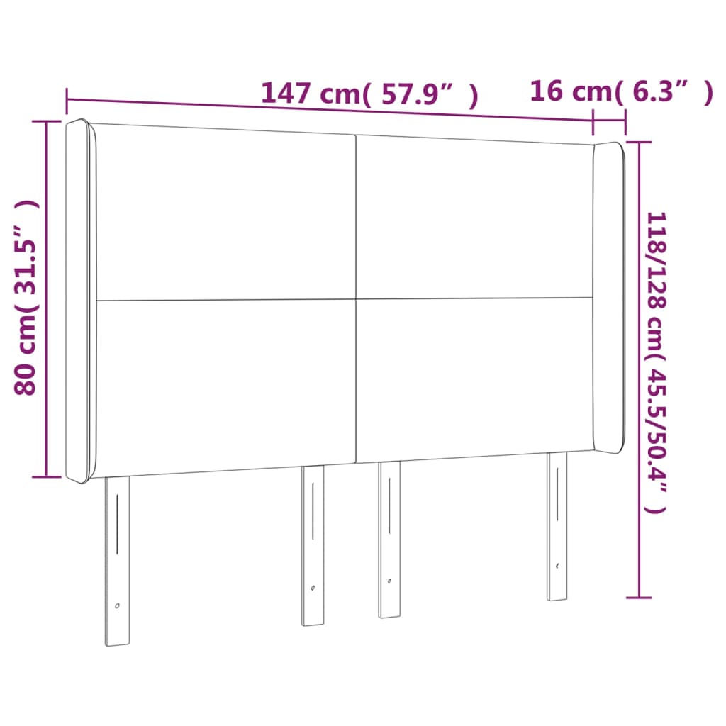 Cabeceira de cama c/ abas tecido 147x16x118/128 cm preto