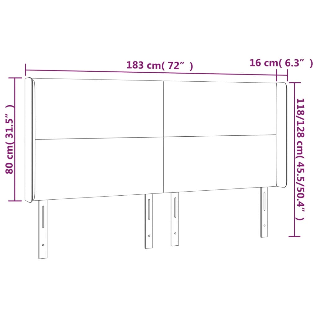 Cabeceira de cama c/ abas tecido 183x16x118/128 cm creme