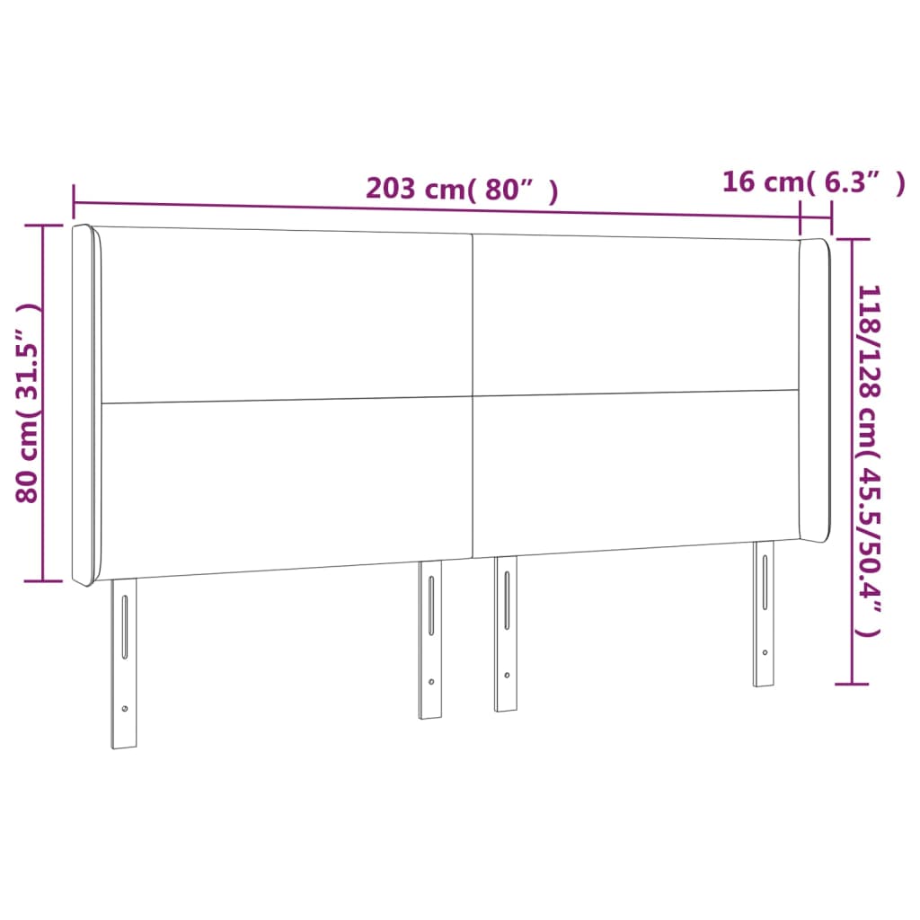 Cabeceira de cama c/ abas tecido 203x16x118/128 cm preto