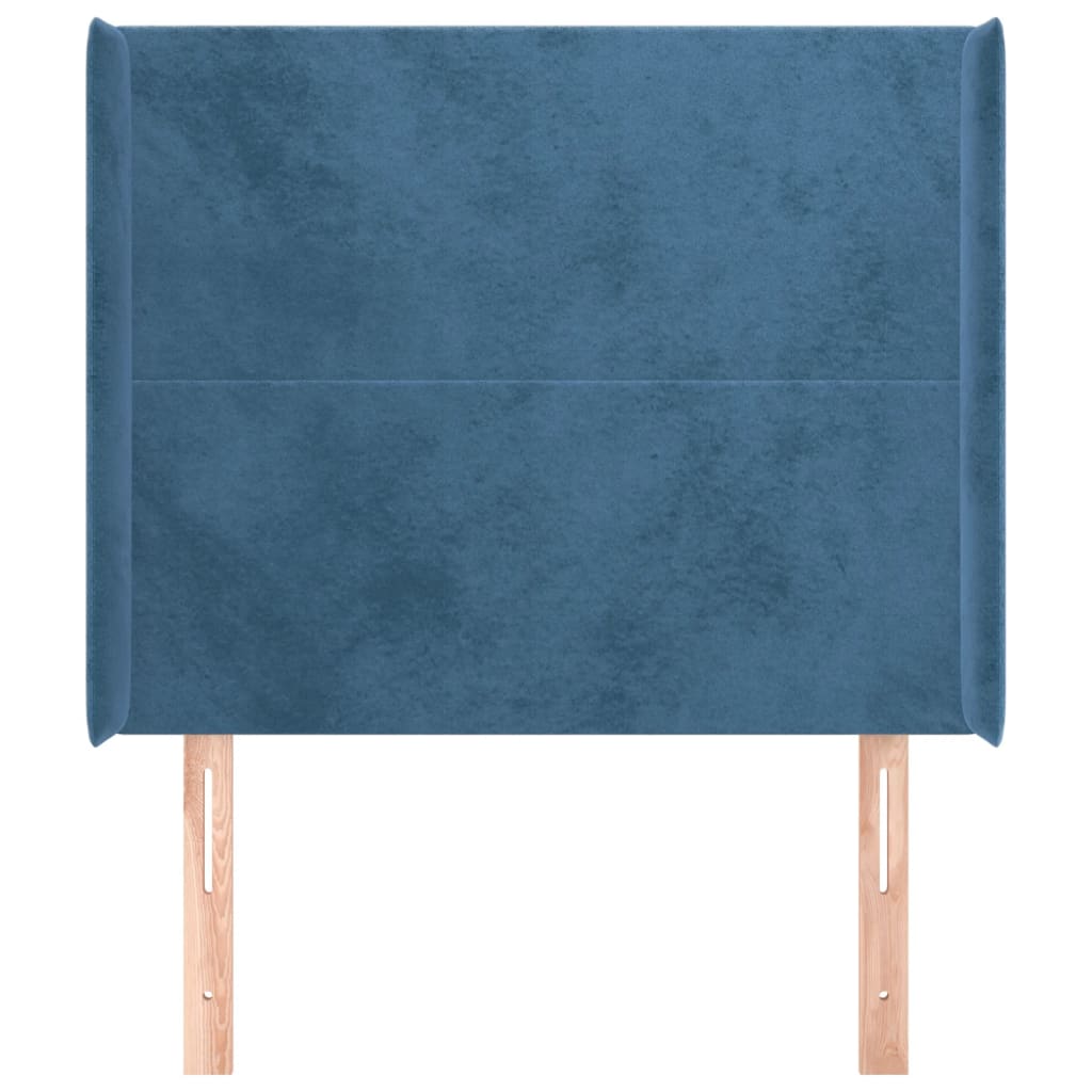 Cabeceira cama c/ abas veludo 103x16x118/128 cm azul-escuro