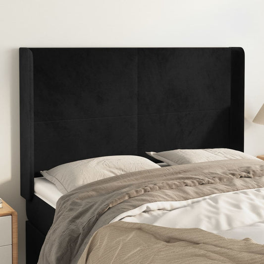 Cabeceira de cama c/ abas veludo 147x16x118/128 cm preto