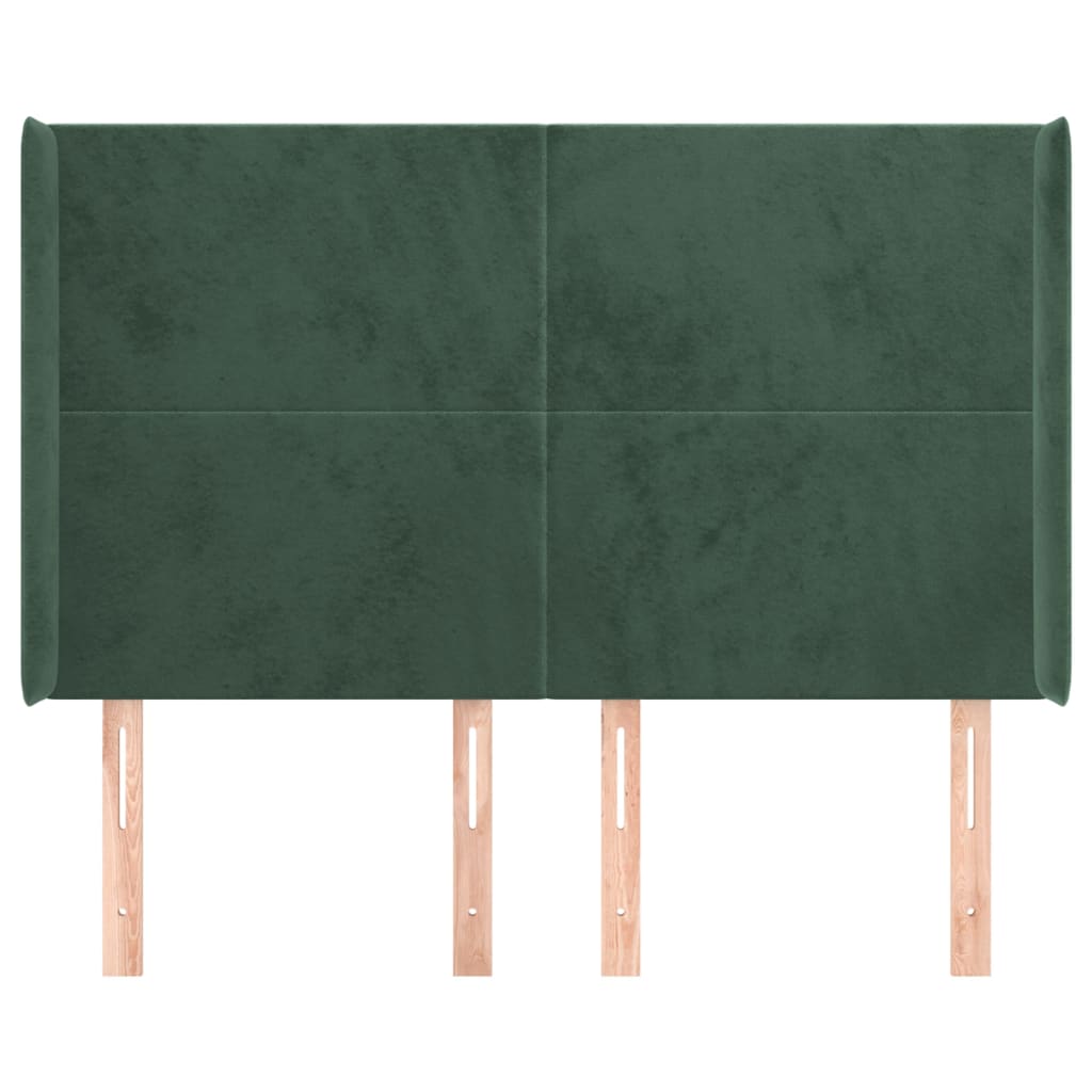 Cabeceira cama c/ abas veludo 147x16x118/128 cm verde-escuro