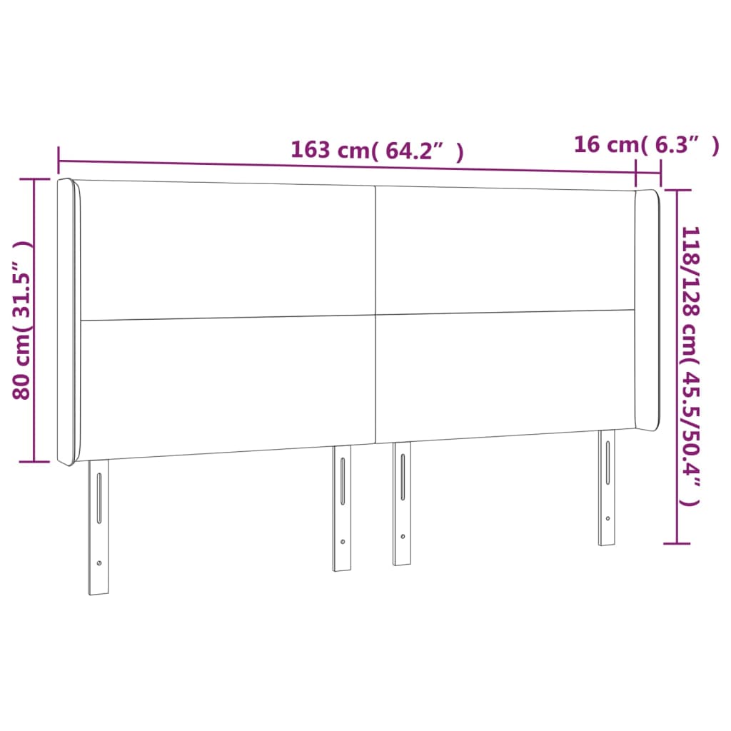 Cabeceira cama c/ abas veludo 163x16x118/128 cm rosa