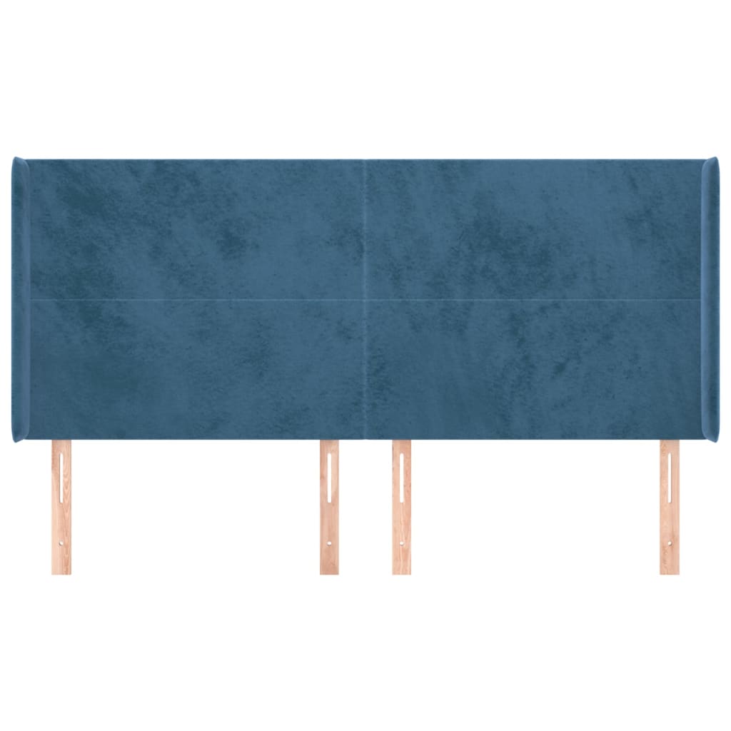 Cabeceira cama c/ abas veludo 203x16x118/128 cm azul-escuro